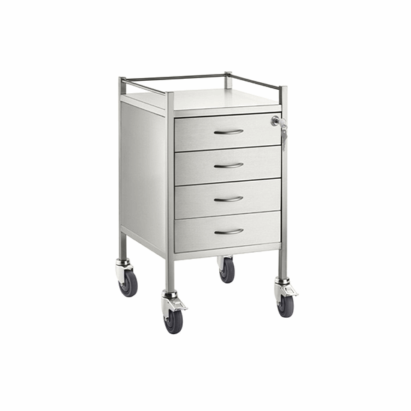 Pacific Medical Stainless Steel Trolley Four Drawer With Top Locking Drawer