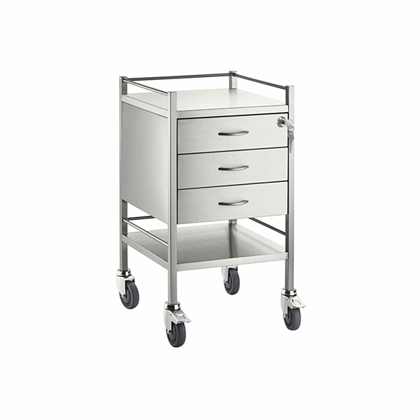 Pacific Medical Stainless Steel Trolley Three Drawer With Top Locking Drawer