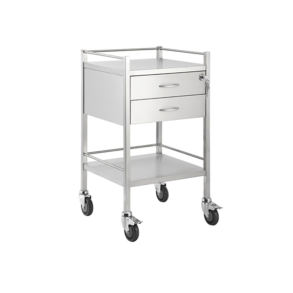 Pacific Medical Stainless Steel Trolley Two Drawer With Top Locking Drawer