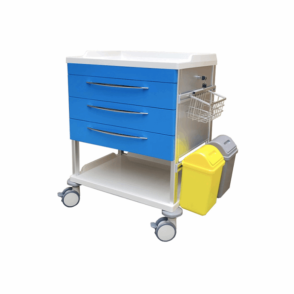 Pacific Medical Treatment Trolley Three Drawer 650 x 480 x 900mm