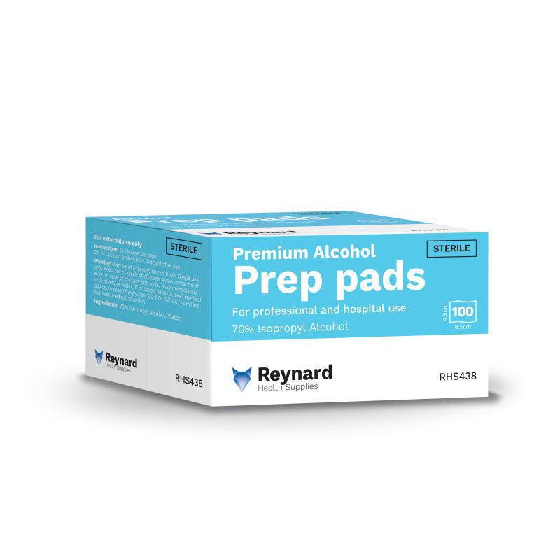 RHS438 Reynard Premium 70% Isopropyl Alcohol Prep Pad Swab - 4.5cm x 8cm