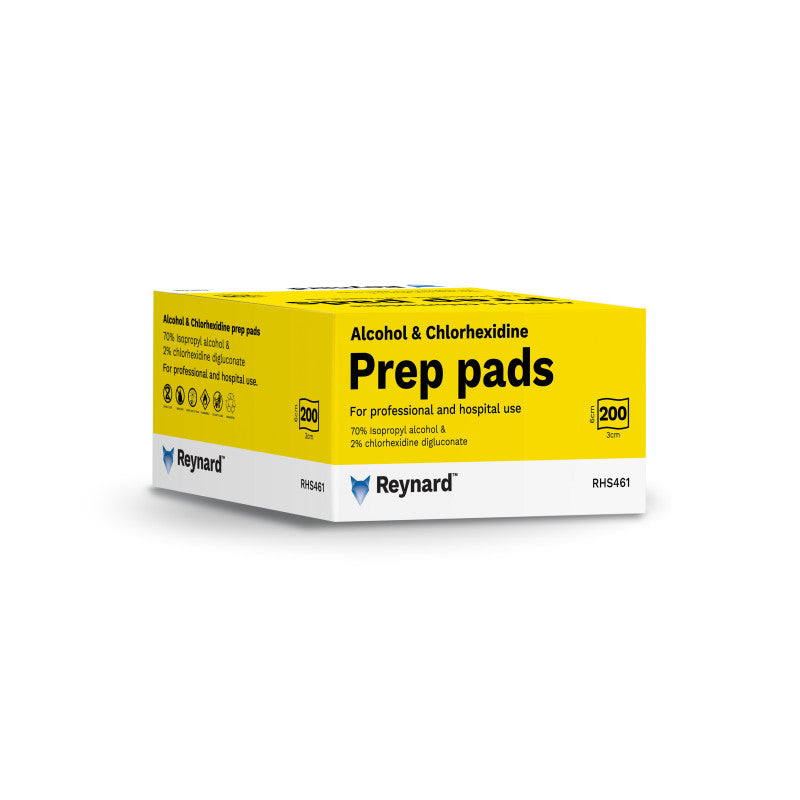 RHS461 70% Alcohol & 2% Chlorhexidine Reynard Prep Pads 6cm x 3cm