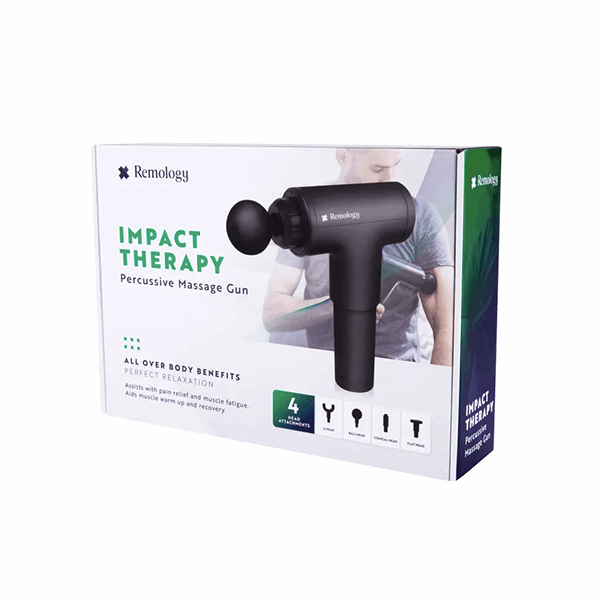 Remology Impact Therapy Vibration Percussion Massage Gun w/4 Heads Attachments