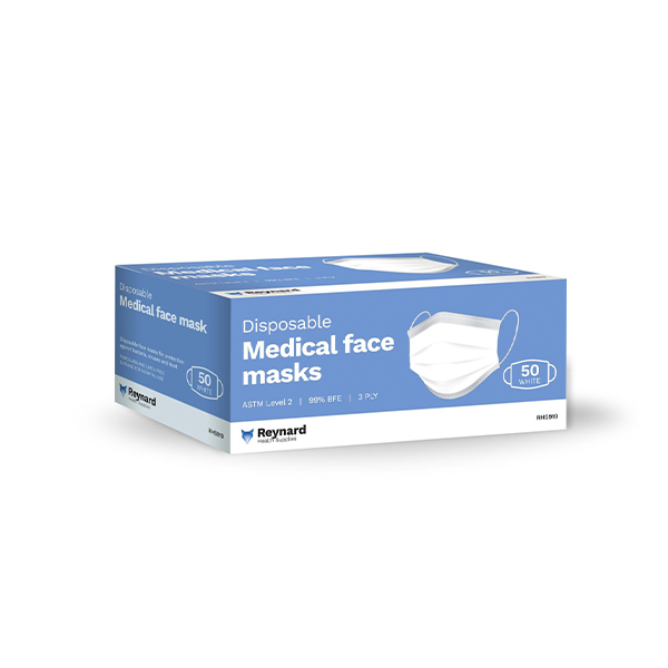 Reynard Disposable Earloop Medical Face Masks White/Blue 50pcs