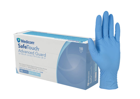 Medicom Safe Touch Advance Guard Blue Nitrile Gloves PF- XS 100