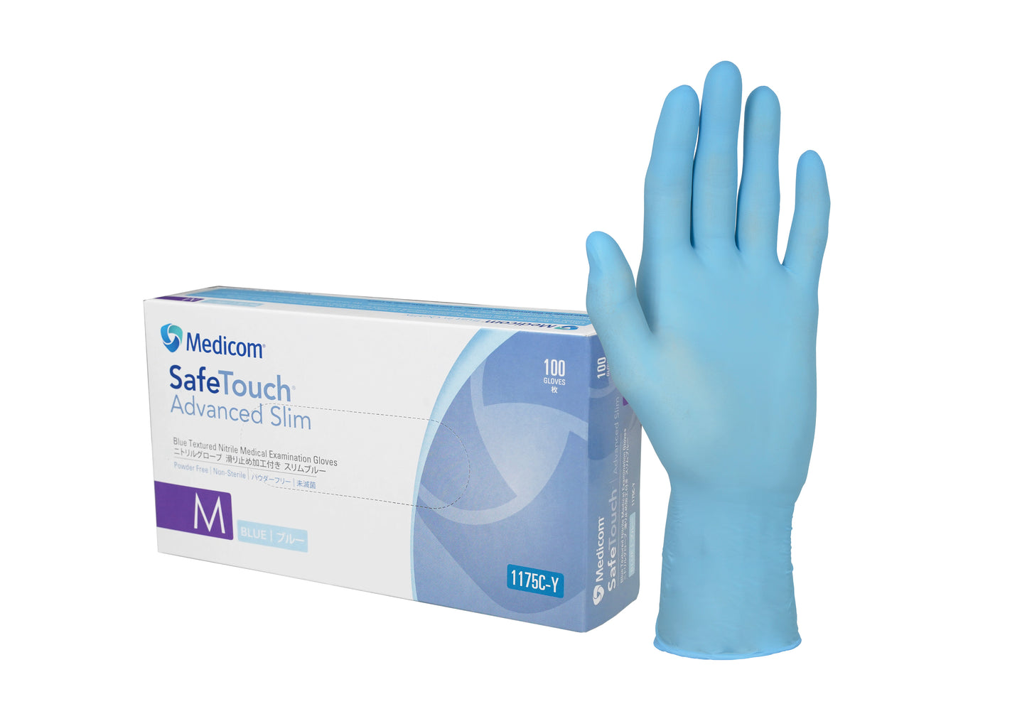 Medicom Safe Touch  Advance  Guard Blue Nitrile Gloves PF - M 100