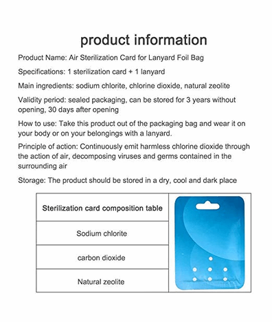 Virus Shut Out Sterilization Card Neck Type(Pck of 1)