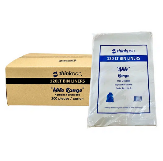 120L Bin Liner Rubbish Bag -Thinkpac “Able” Range - 200 pc - ToBe HealthCare