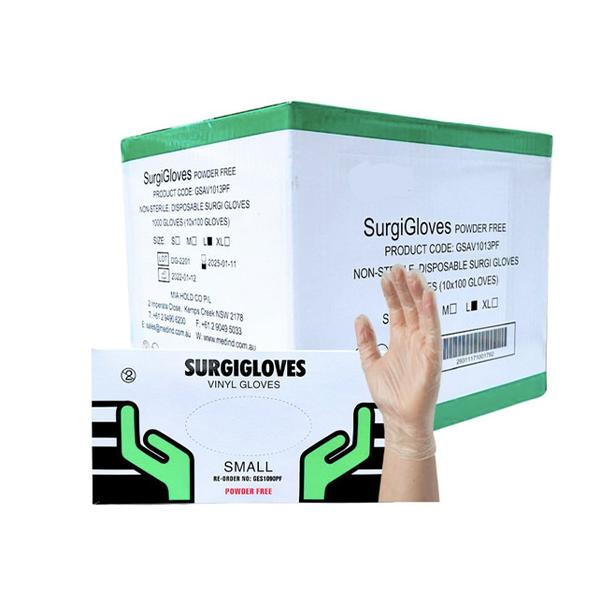 Surgigloves VINYL Gloves - 1 Carton (10 Boxes = 1000 Gloves)