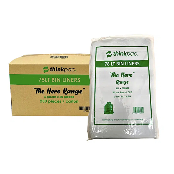 ThinkPac 78L Black Bin Liners 250 Pieces / ctn