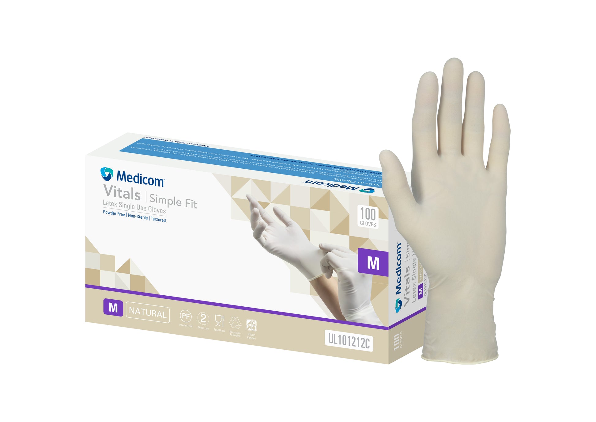 Medicom VITALS SIMPLE FIT LATEX PF GLOVE-M 10X100