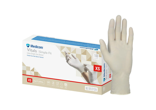 Medicom VITALS SIMPLE FIT LATEX PF GLOVE-XS 10X100