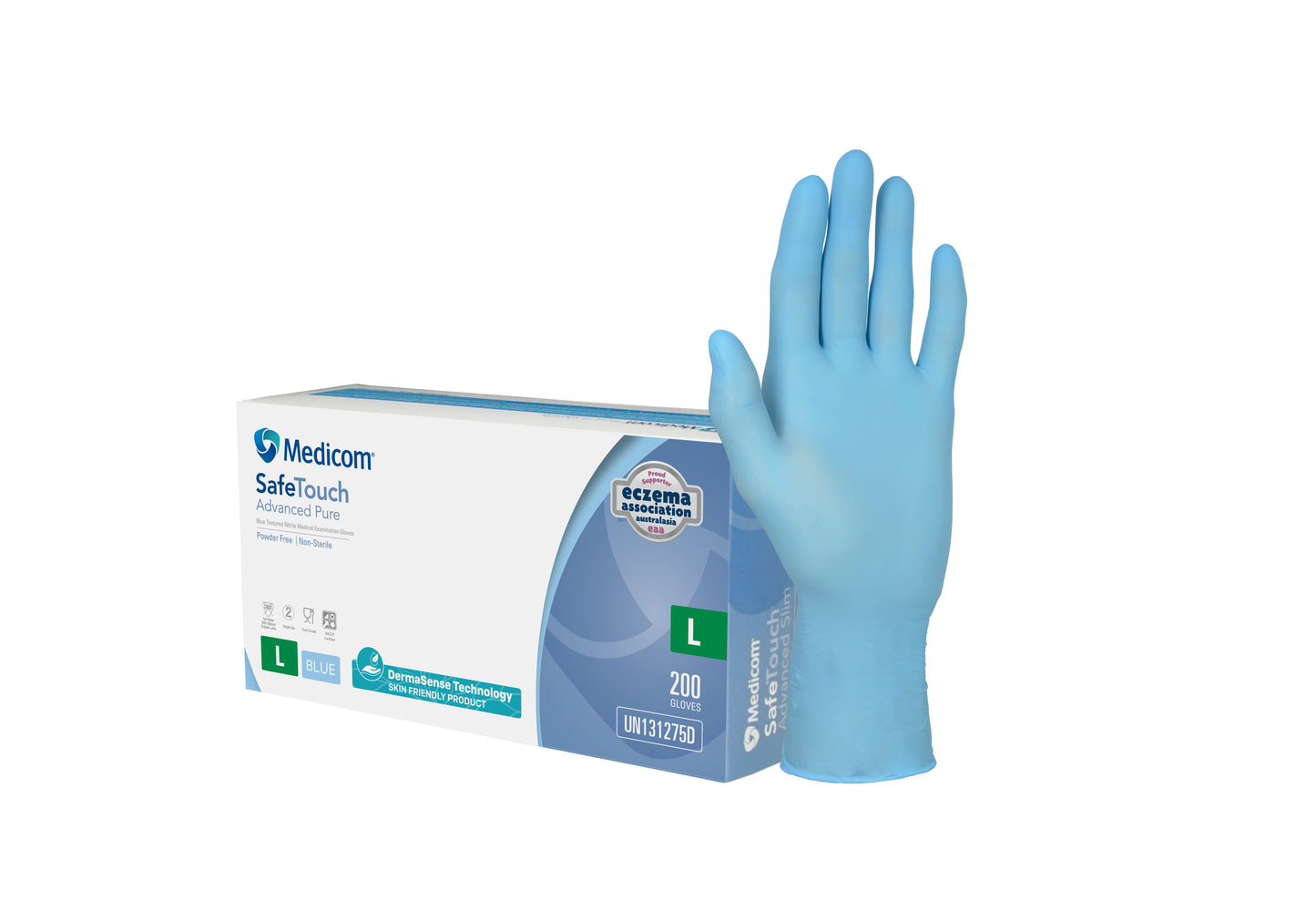 Medicom  SAFE TOUCH ADVANCE GUARD BLUE NITRILE Gloves PF - L 10