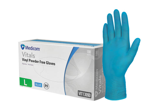 Medicom VITALS BLUE VINYL PF GLOVES-S 1X100 Blue