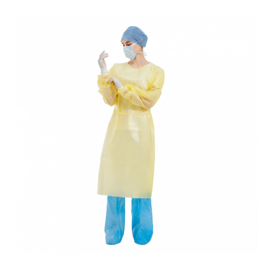 Disposable PP+PE Isolation gown, 40gsm, Yellow Ctn of 100