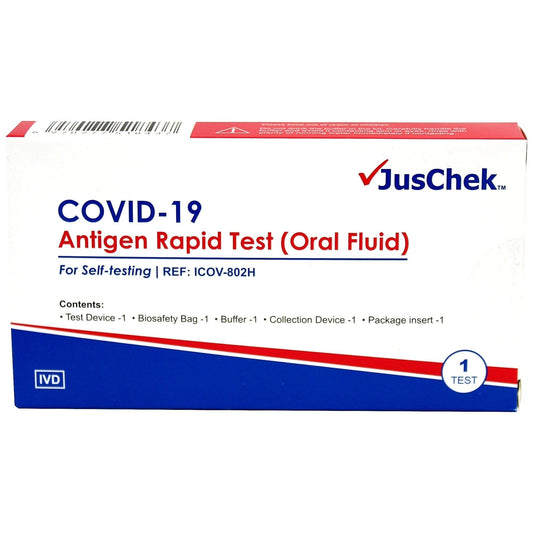 50 Tests - JusChek COVID-19 Rapid Antigen Test Kit -Single Pack-Oral-Rapid Antigen Test Kit-JusChek-TOBE GRAB