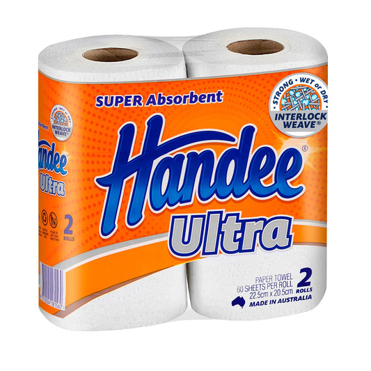 Handee Ultra Kitchen Towel 2 Ply 60 Sheets Double Pack (12 Rolls)