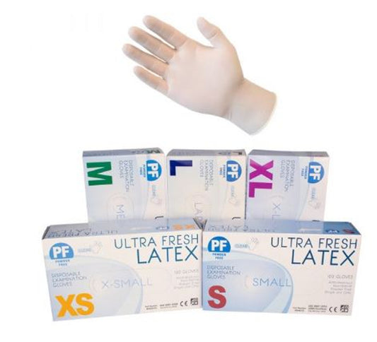 Ultra Fresh Latex Disposable Examination Gloves - Powder Free (100pcs)