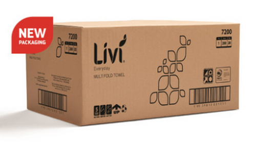 Livi Basics/Everyday Multifold Hand Towel 1 Ply 200 Sheets (20 Packs)
