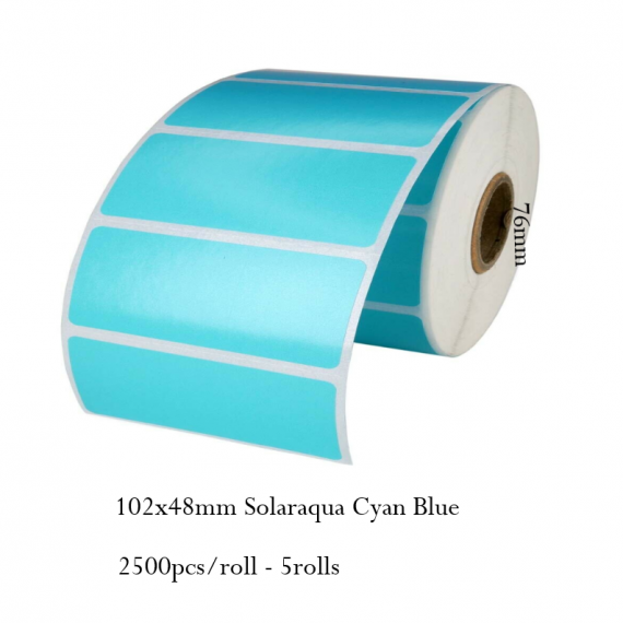 Cyan Blue Matt Blank Self Adhesive Label Rolls 102x48mm, Ctn of 12500pcs