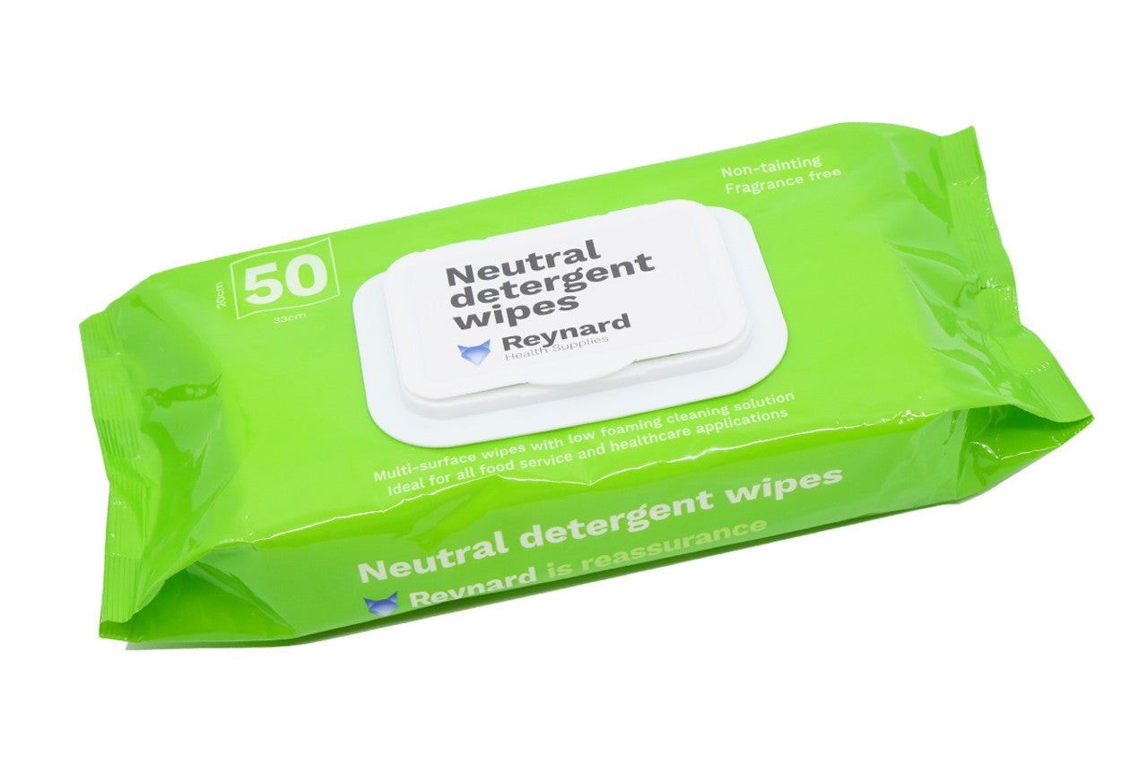 RHS201 Reynard Neutral Detergent Wipes 50 Pack (20x33cm)