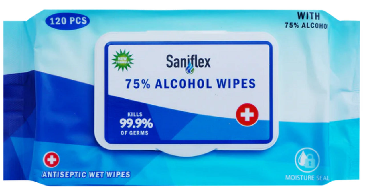 Saniflex 75% Alcohol Sanitary Wipes - 120 pack