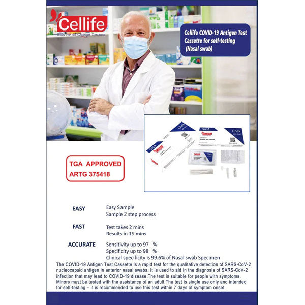 10 Tests- Cellife Covid-19 Rapid Antigen Fast Home Test Kits - Single Pack/Box