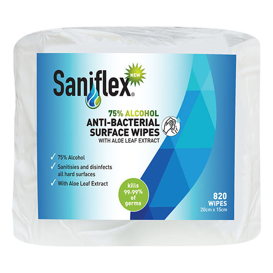 Saniflex 75% Alcohol Antibacterial Surface Wipes 820/1250 Wipes per bag