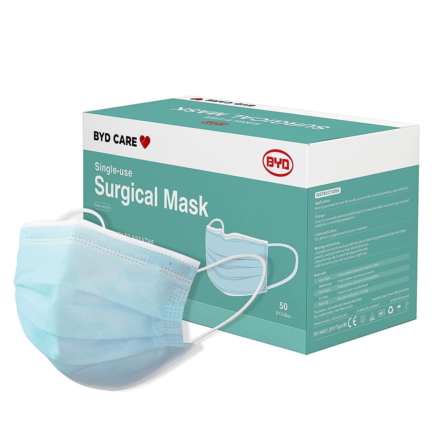BYD Disposable Surgical Face Mask Level 3 Medical Latex Free TGA Approved (Box of 50)-Face Mask-BYD-1 Box-TOBE GRAB